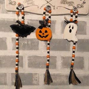 Set of 3 Halloween wooden bead garland. Jackalantern, ghost, bat.